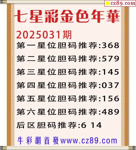 七星彩2025年031期金色年华胆码图谜 
