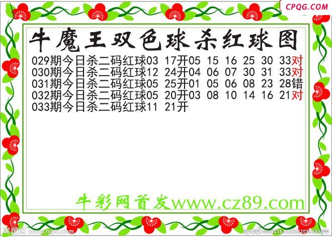 牛魔王杀两码红球033期双色球图谜