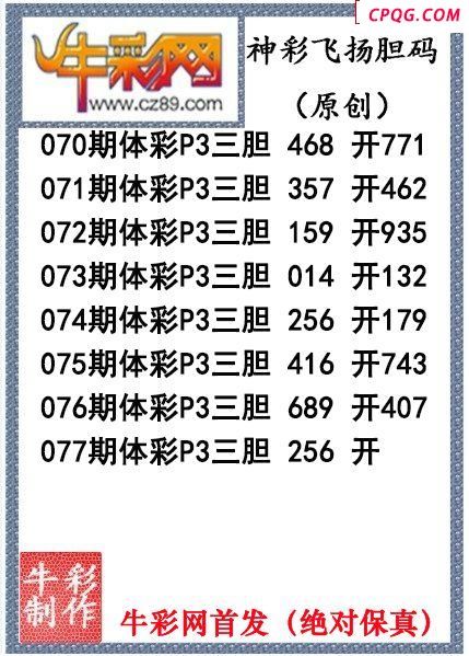 神彩飞扬三胆077期体彩P3图谜（原创）