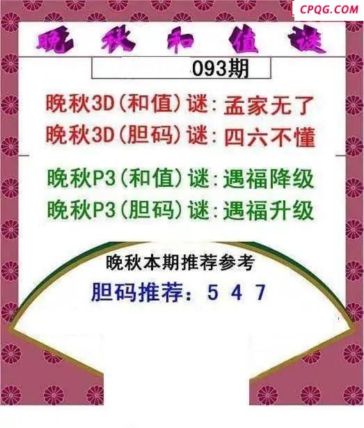 晚秋和值谜2025093期3d图谜  