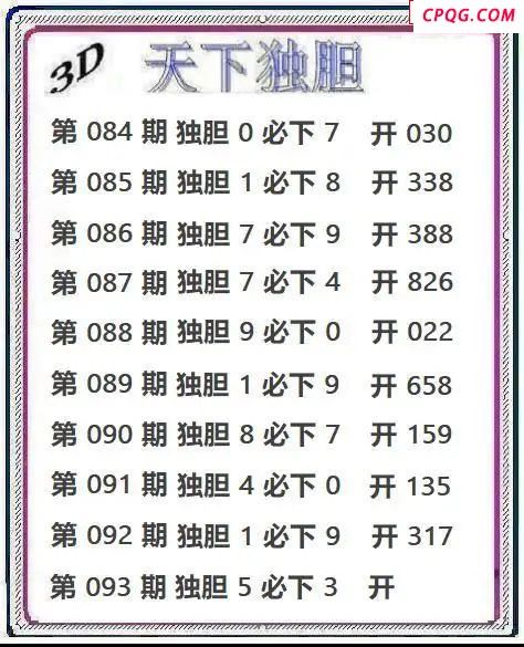 天下独胆2025093期3d图谜