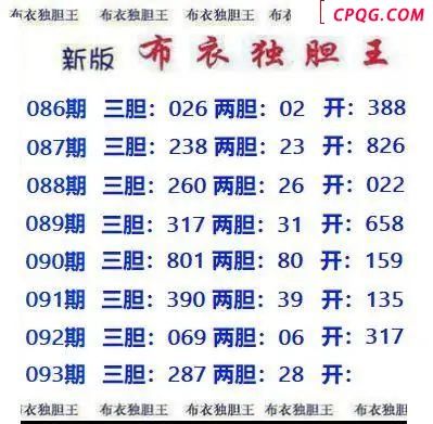 新版布衣独胆王2025093期3d图谜