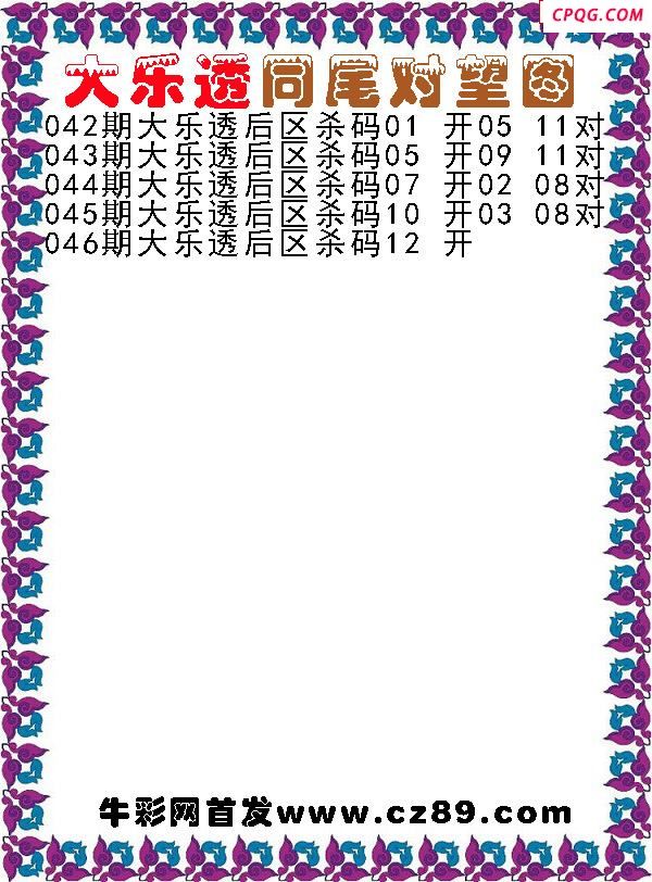 大乐透2025046期同尾对望后区杀号图谜