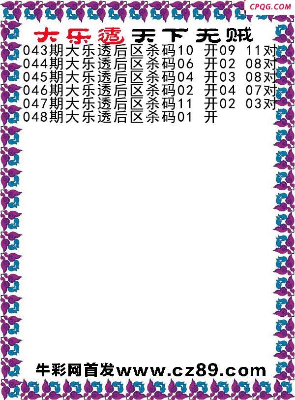 大乐透2025048期天下无贼后区杀号图谜