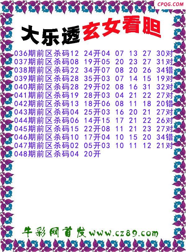 大乐透2025048期玄女看胆前区杀号图谜