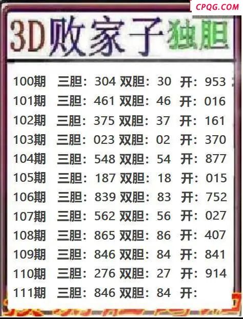 败家子独胆2025111期3d图谜 