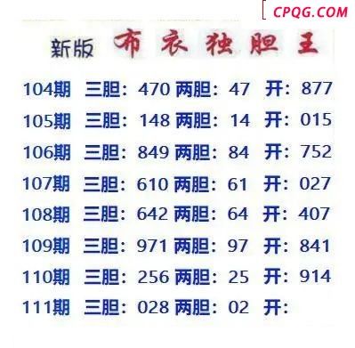 新版布衣独胆王2025111期3d图谜