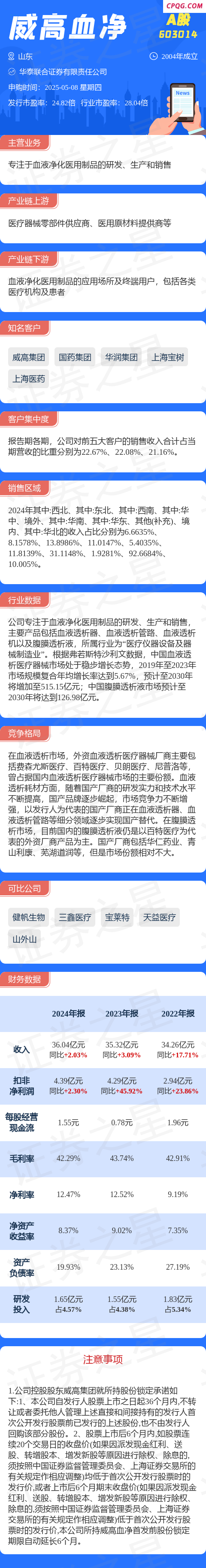 【新股】一图读懂威高血净