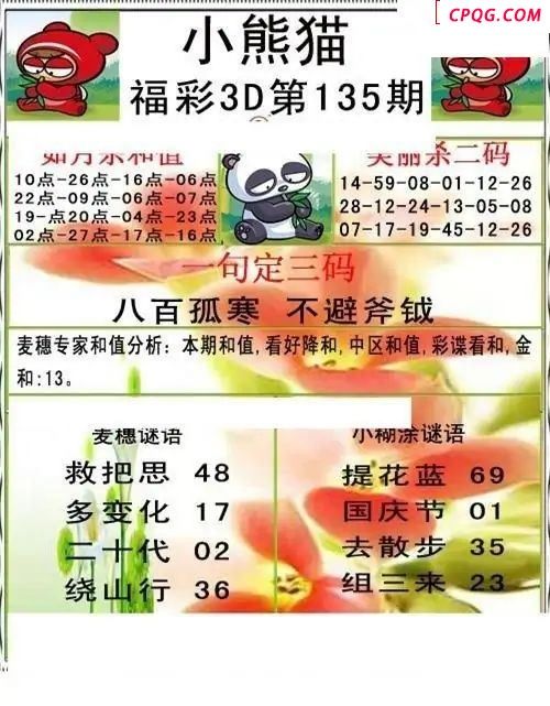 小熊猫彩报2025135期3d图谜                        