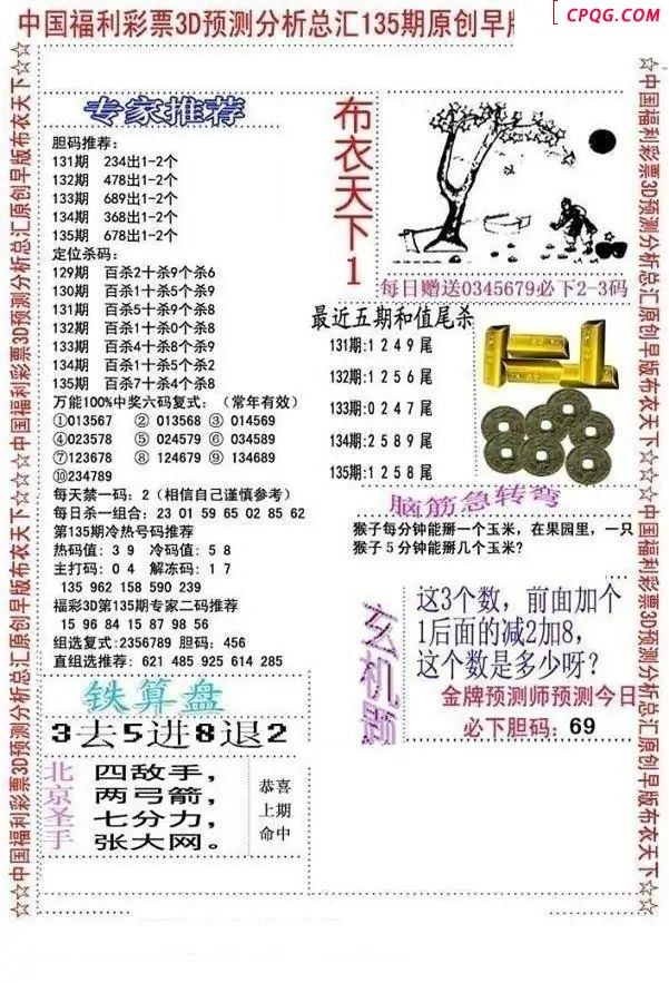 早版布衣2025135期3d图谜