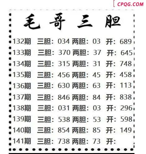 毛哥三胆2025141期3d图谜