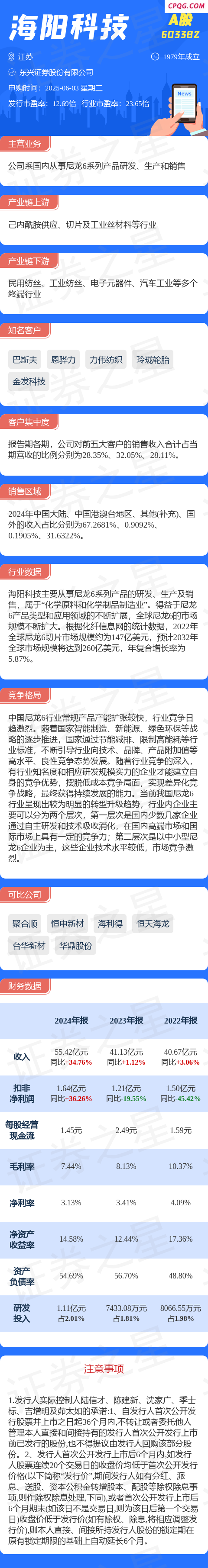 【新股】一图读懂海阳科技