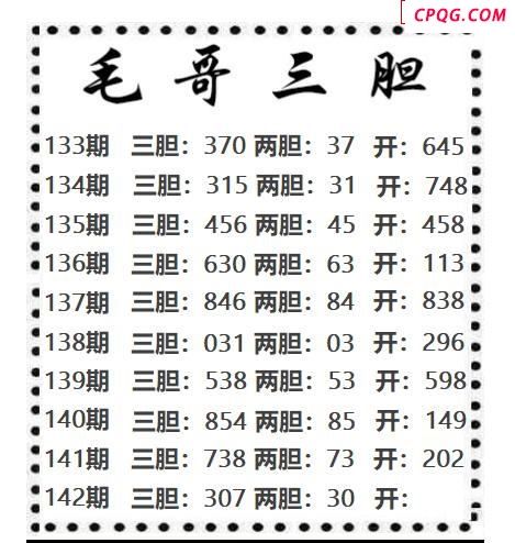毛哥三胆2025142期3d图谜