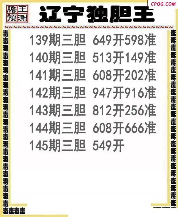 辽宁独胆王2025145期3d图谜
