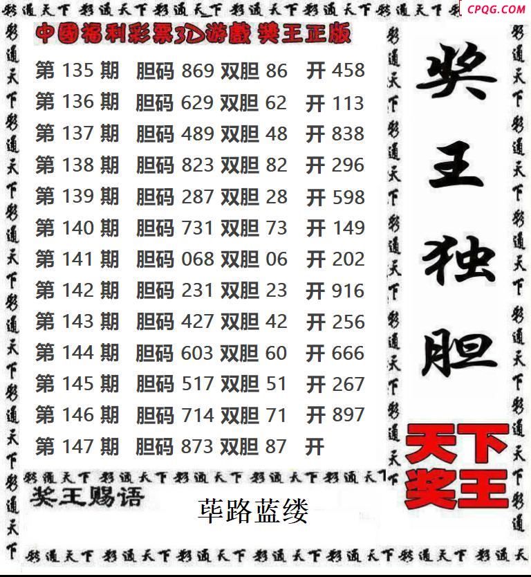 天下奖王2025147期3d图谜