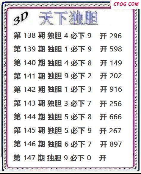 天下独胆2025147期3d图谜