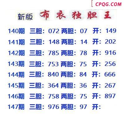 新版布衣独胆王2025147期3d图谜