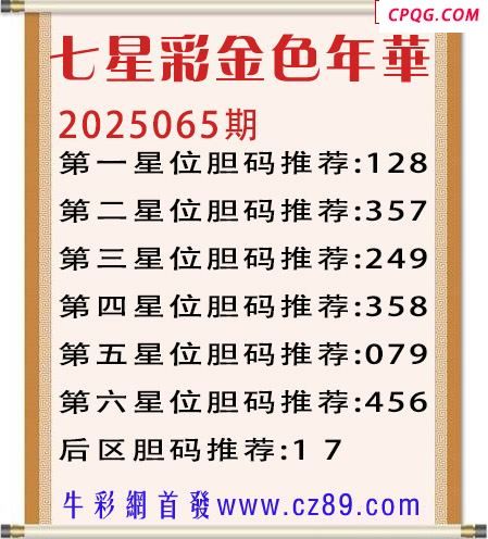 七星彩2025年065期金色年华胆码图谜 