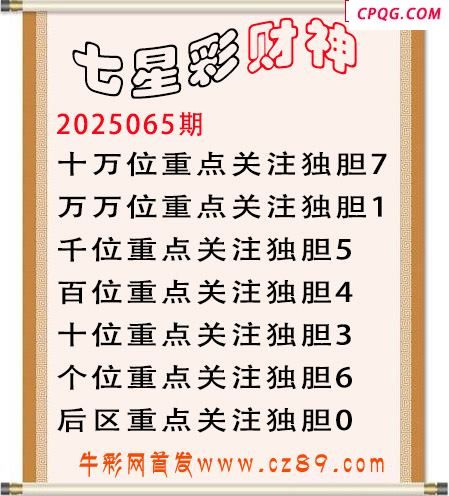 七星彩2025年065期财神独胆图迷 