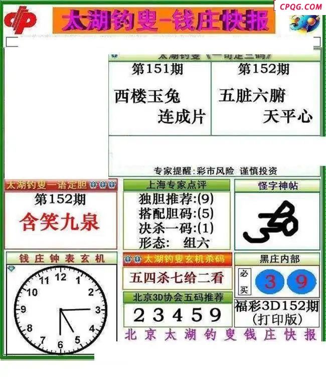 钱庄快报2025152期3d图谜     