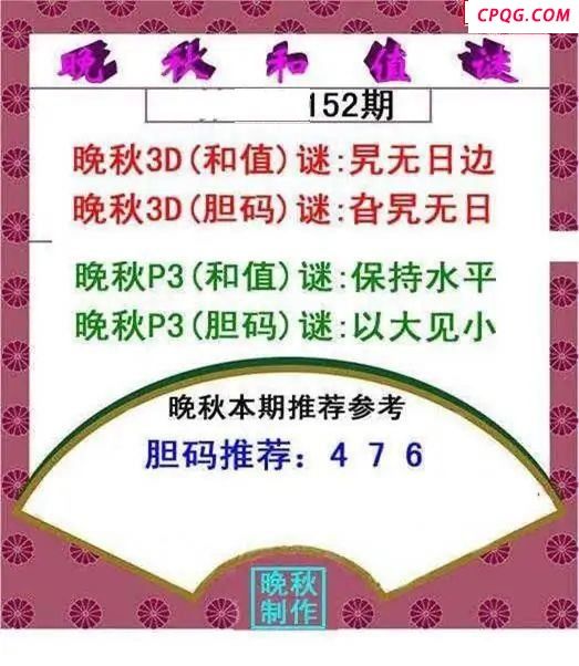 晚秋和值谜2025152期3d图谜  