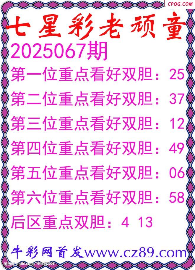 七星彩2025067期老顽童双胆图谜