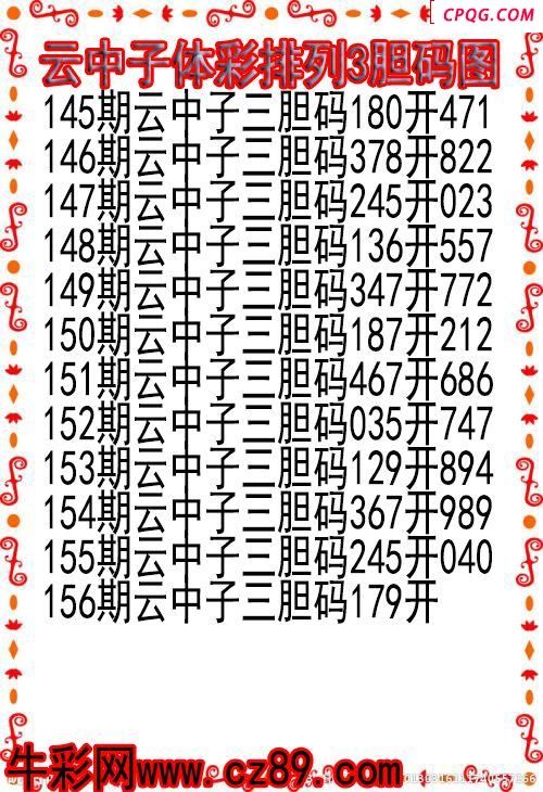 25年156期云中子体彩排列3胆码图