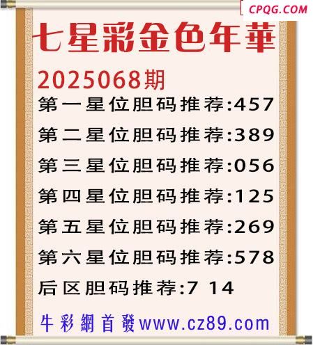 七星彩2025年068期金色年华胆码图谜 