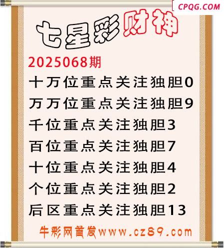 七星彩2025年068期财神独胆图迷 