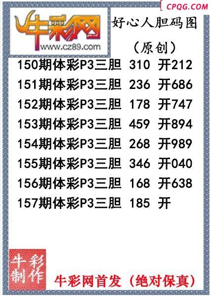 好心人送胆157期体彩p3图谜（原创）
