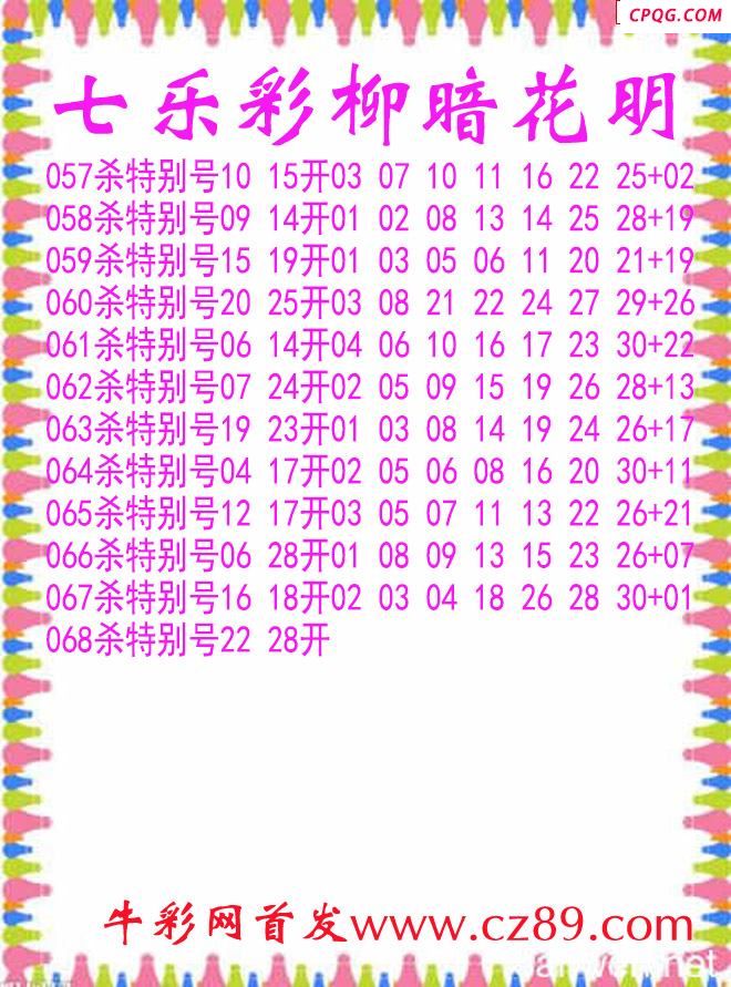 七乐彩2025068期柳暗花明杀码图谜
