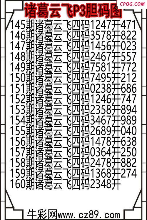 25年160期诸葛云飞P3胆码图