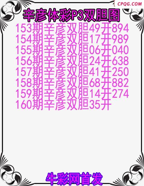 25年160期辛彦体彩P3双胆图