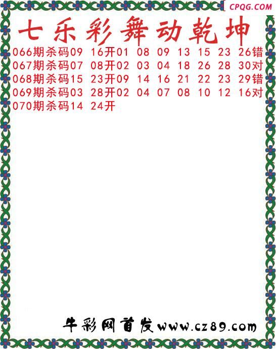 七乐彩2025070期舞动乾坤图谜 