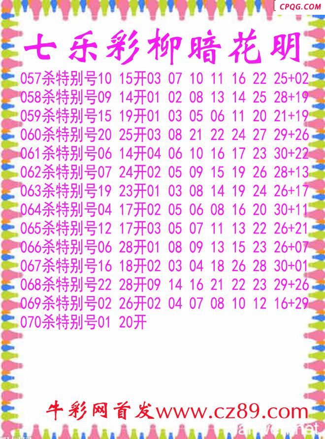 七乐彩2025070期柳暗花明杀码图谜