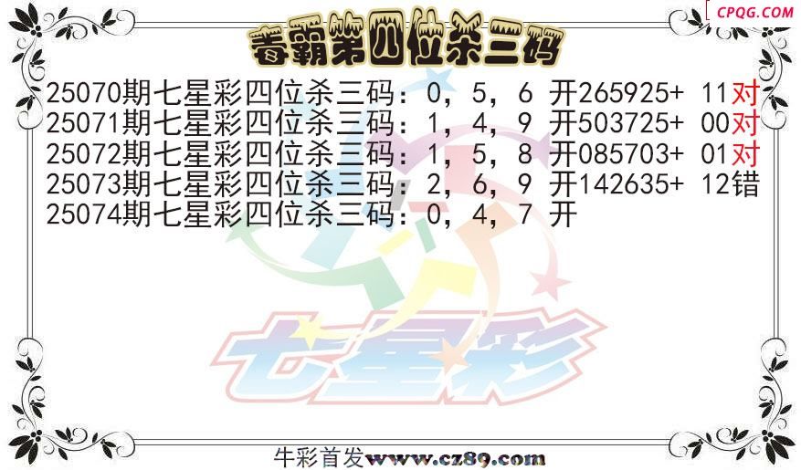 七星彩2025074期毒霸第四位杀三码图迷
