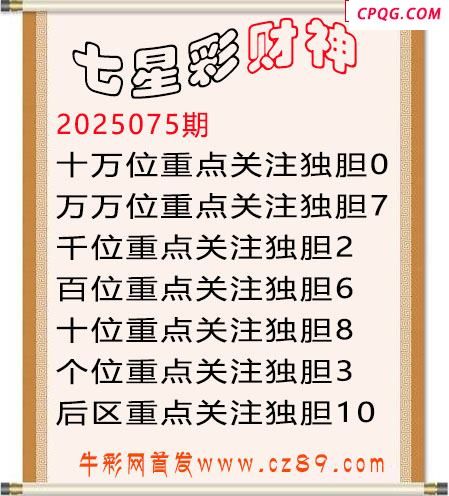 七星彩2025年075期财神独胆图迷