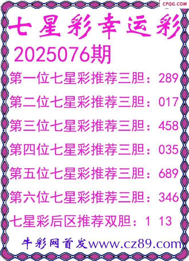 七星彩2025076期幸运彩三胆图谜