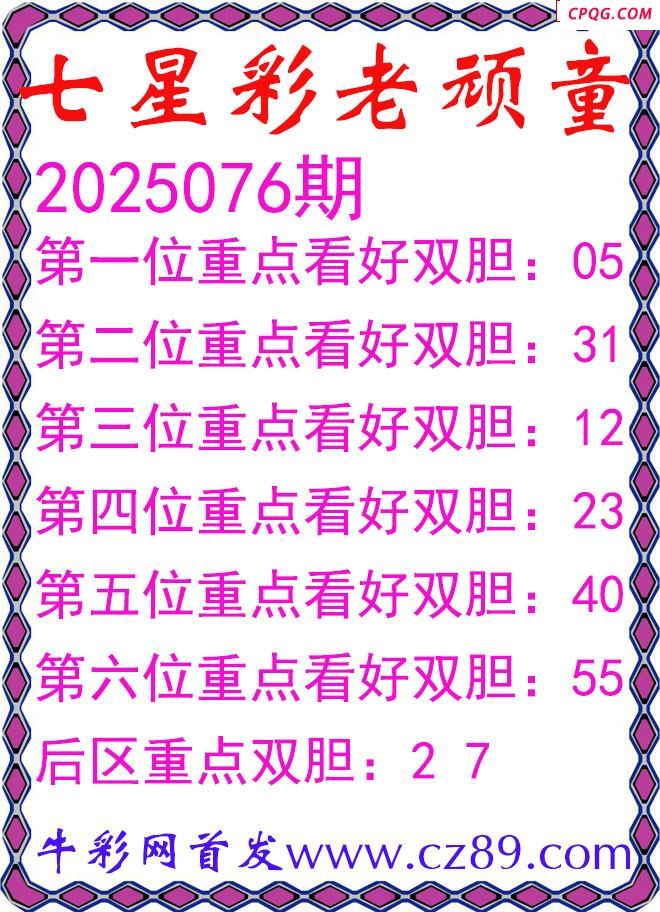 七星彩2025076期老顽童双胆图谜