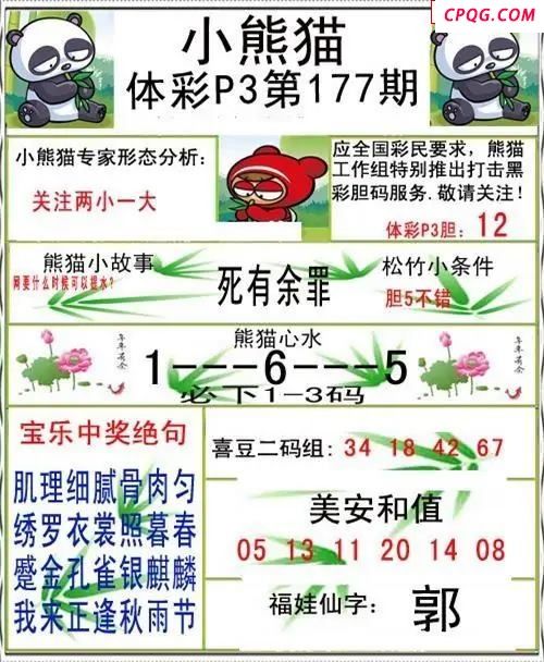 小熊猫2025177期体彩P3图谜