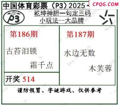 乾坤一句定三码25年187期P3图谜
