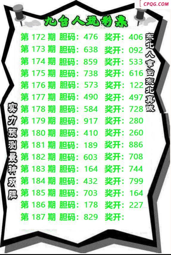 九台胆码2025187期3d图谜