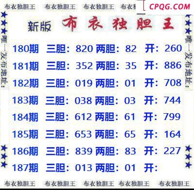 新版布衣独胆王2025187期3d图谜