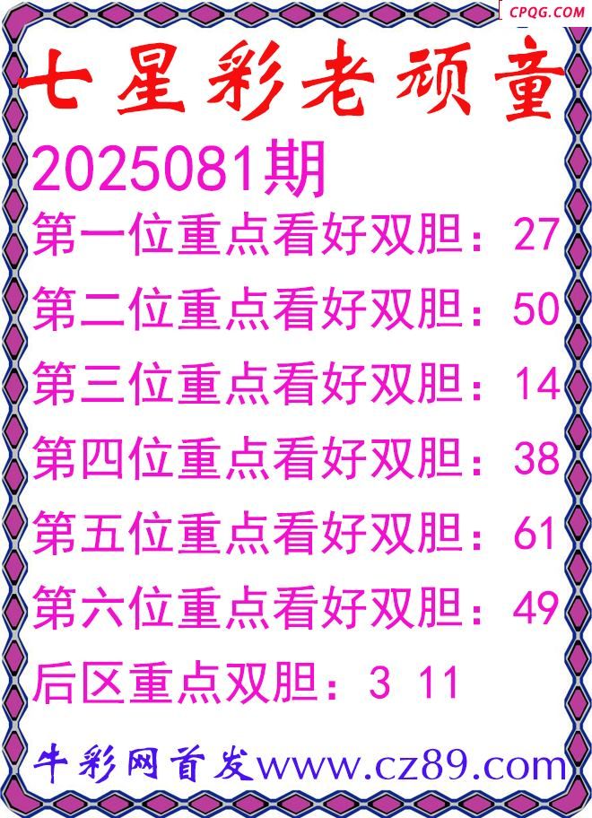 七星彩2025081期老顽童双胆图谜
