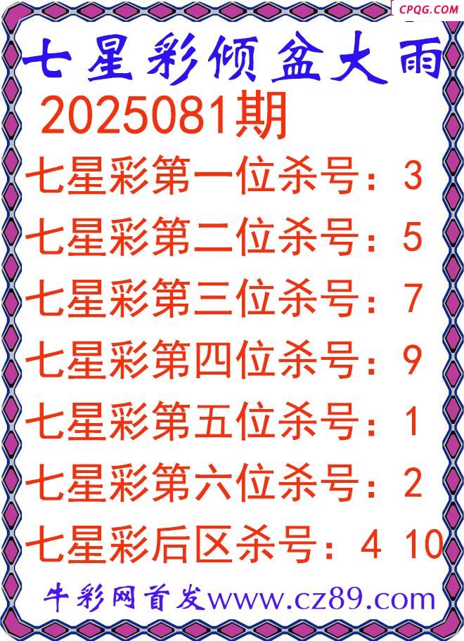 七星彩2025081期倾盆大雨杀号图谜