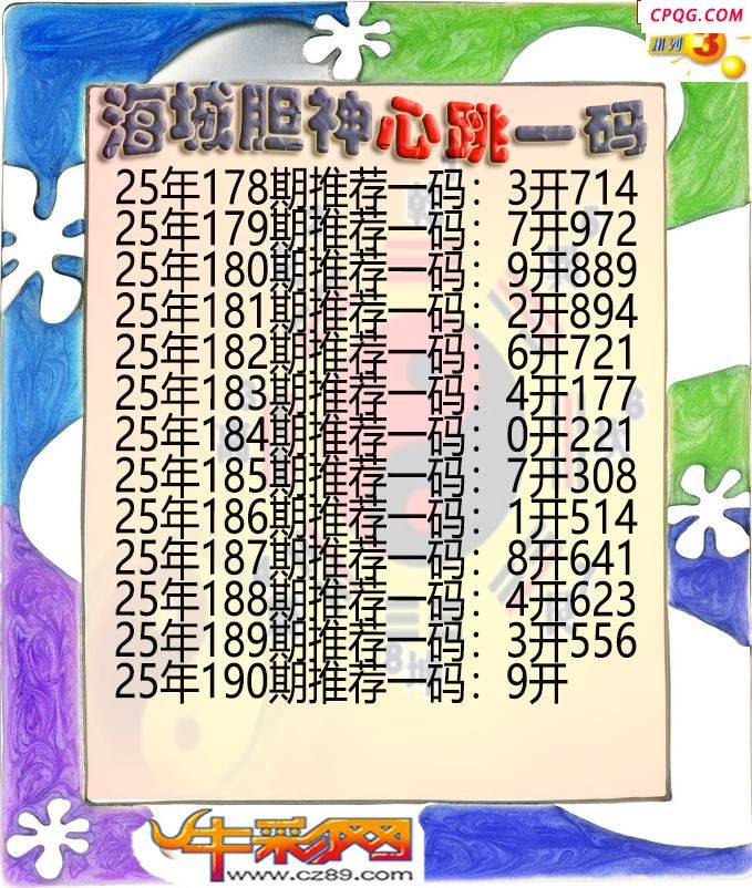海城胆神心跳一码190期体彩P3图谜