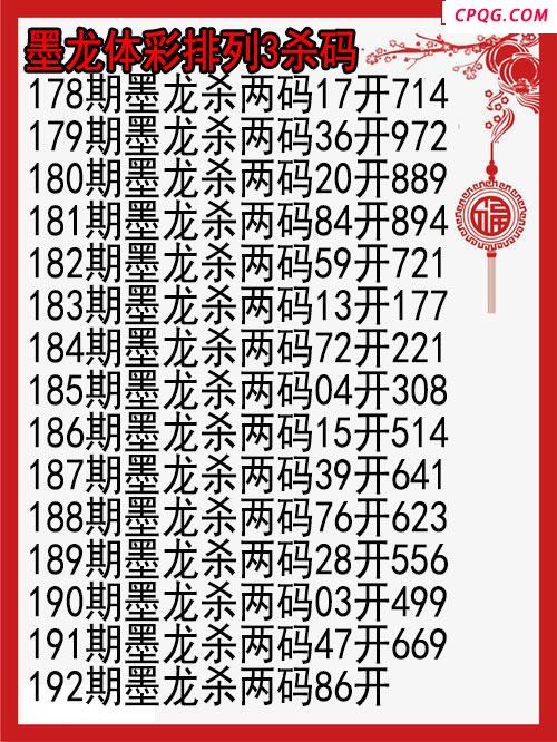 25年192期墨龙体彩排列3杀码图