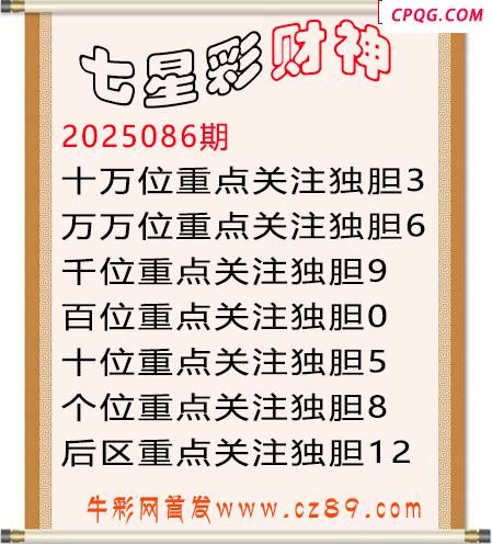 七星彩2025年086期财神独胆图迷