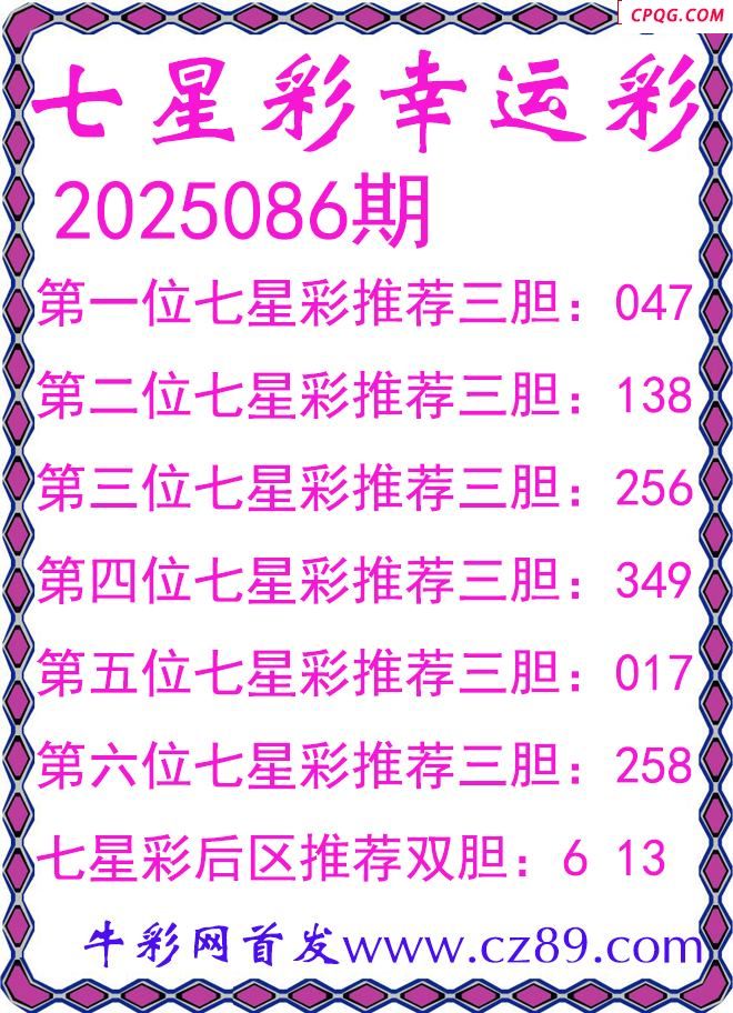 七星彩2025086期幸运彩三胆图谜