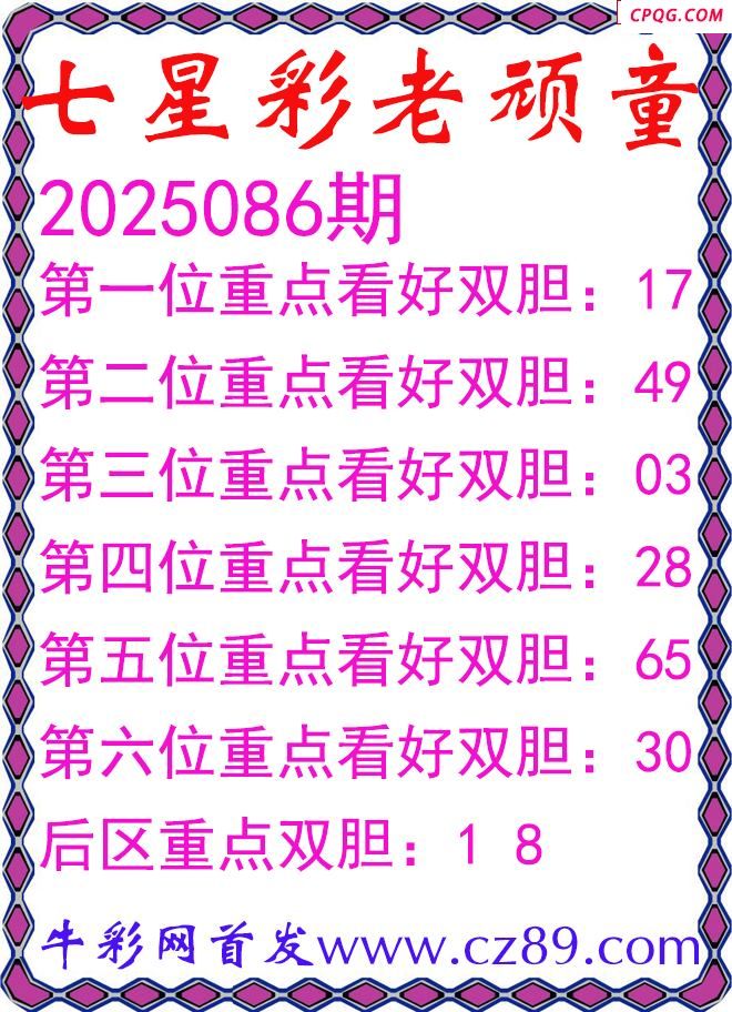 七星彩2025086期老顽童双胆图谜